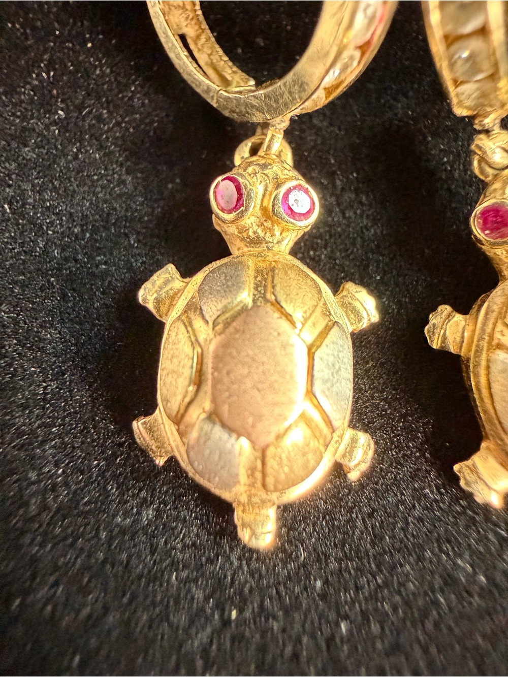 14K Tri Color Gold CZ Turtle Drop Dangle Huggies Hoop Earrings 3.7 Grams - Picture 5 of 16